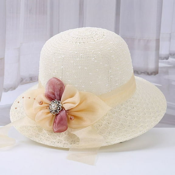 Mixed Straw Hats for Women | Assorted Summer Hats for Travel, Resorts & Poolside Under 5$, Hontri Sunshade Hat Children's Korean Summer Beach Hat , White, One Size