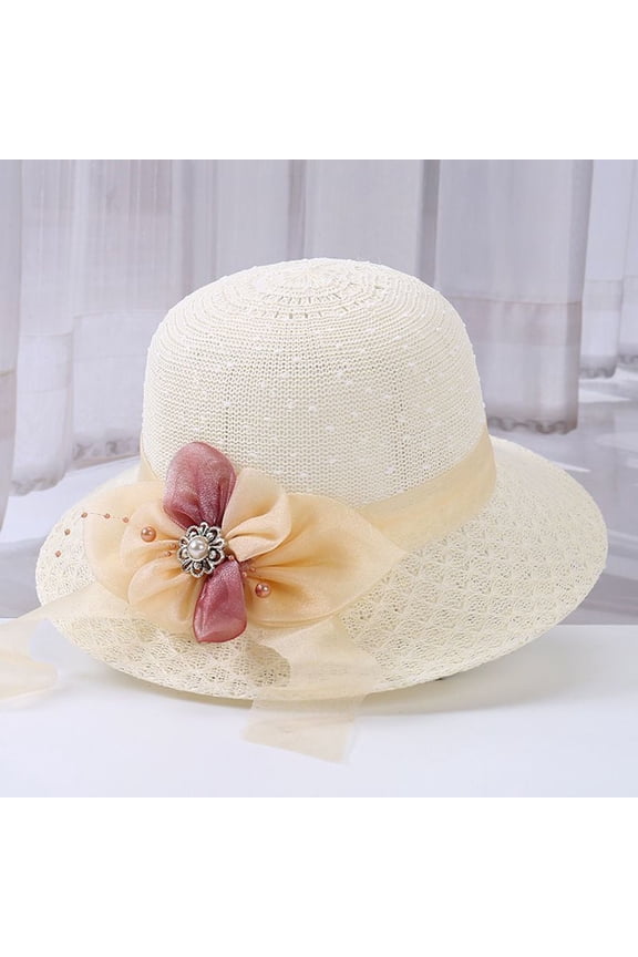 Mixed Straw Hats for Women | Assorted Summer Hats for Travel, Resorts & Poolside Under 5$, Hontri Sunshade Hat Children's Korean Summer Beach Hat , White, One Size