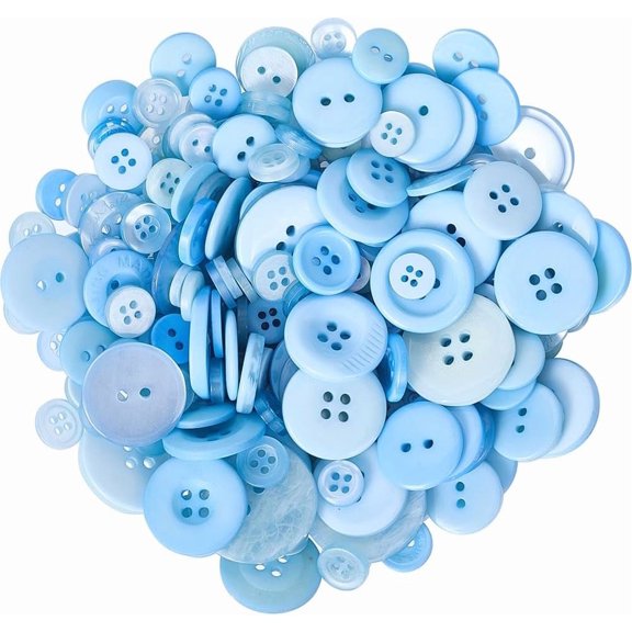 Mixed Style Blue Resin Button Flat Round Multiple Shape 2 and 4 Holes Flatback Assorted Sizes Cute Replacement Buttons Bulk