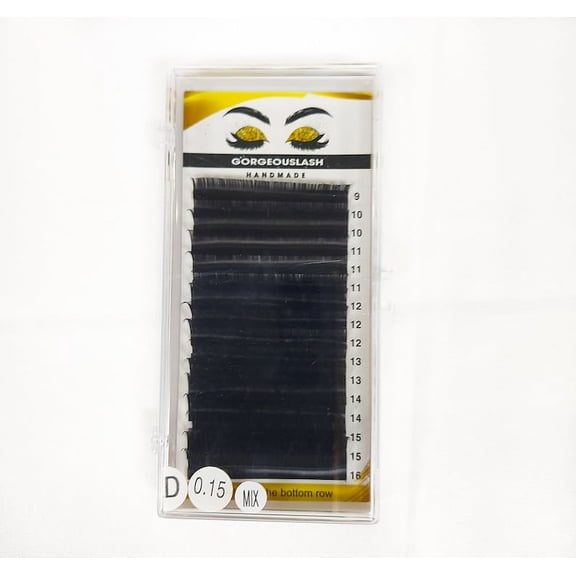 Mixed Tray Eyelash Extensions, Curl D , 0.15mm Thickness, Lengths are from 9 to 16 mm , Ready to Ship