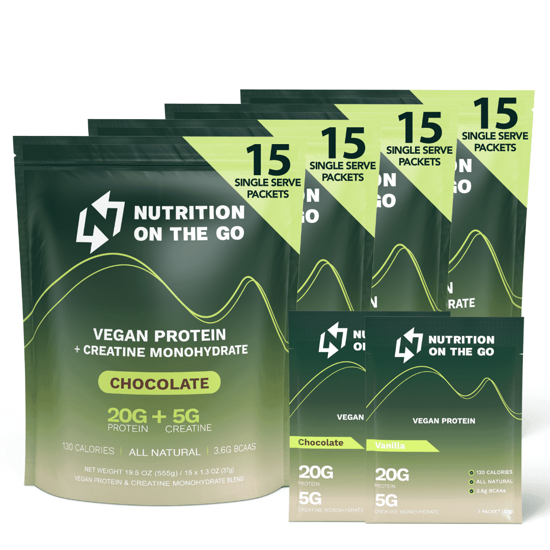 Mixed Vegan Protein Powder with Creatine - 20g Plant-Based Protein, 5g Creatine - All-Natural, Gluten-Free, Easy Mix, TSA Friendly - Single-Serve Packets for Travel, Gym & Recovery (60-Pack)