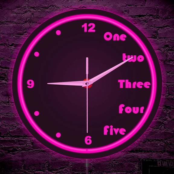Mixed Word and Number Glowing Metal Frame Neon Light Wall Clock Retro Aesthetic Home Decor LED Backlit Clock for Bar Game Room