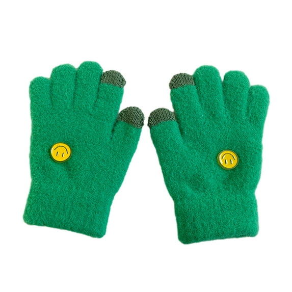 Mixed knit touch screen gloves for kids texting winter cold weather gloves for boys and girls - green