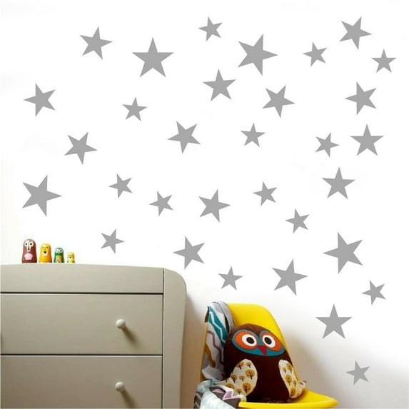 Mixed size Stars Wall Stickers Kid Decal Art Nursery Bedroom Vinyl Decoration/ 17 Star Stickers 6108 Grey