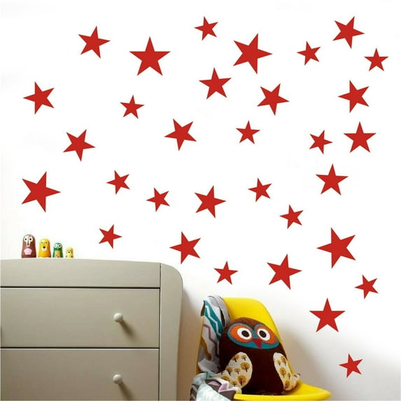 Mixed size Stars Wall Stickers Kid Decal Art Nursery Bedroom Vinyl Decoration/ 17 Star Stickers 6108 Red
