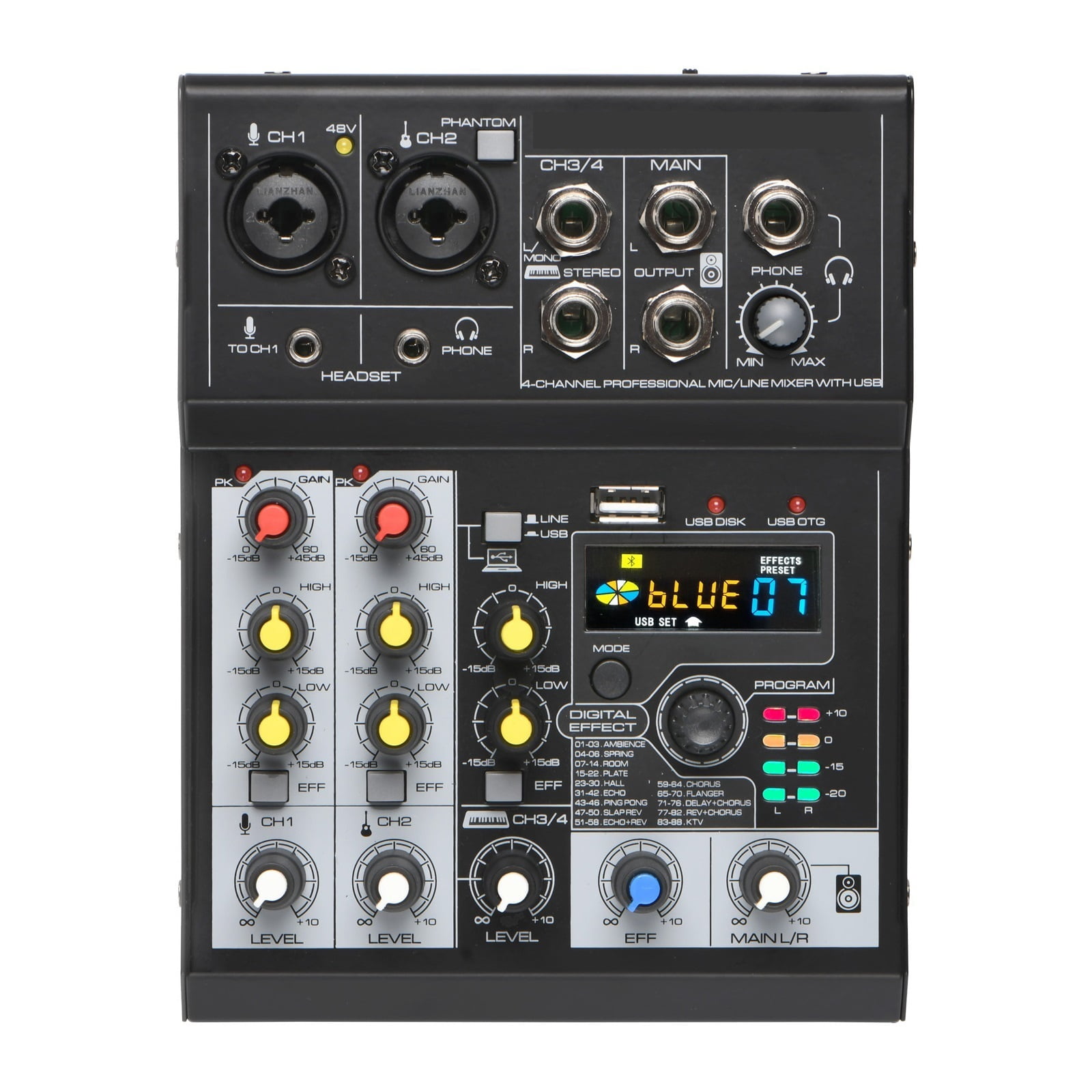Mixer 4 Channel Sound Table 88 DSP Effect Mixing Console with USB