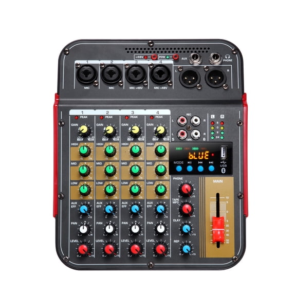 Mixer 4-channel Aux Effec with XLR Output and 48V Phantom Power for Professional Studios and Music Lovers