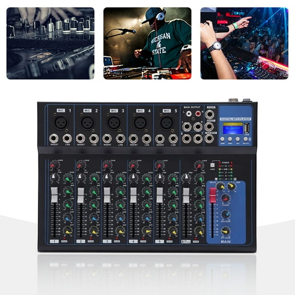 Mixer 7 Channel Bluetooth Studio Audio Mixer DJ Live Sound Mixing Console LCD