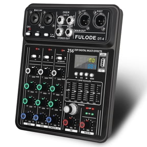 Mixer Audio 4 Channel Music Mixing Board with 256DSP & 5-Band EQ, Small DJ Console Sound Mixer with USB Port Bluetooth, 48V Phantom Power & PAD Function for Recording Studio Streaming Karaoke