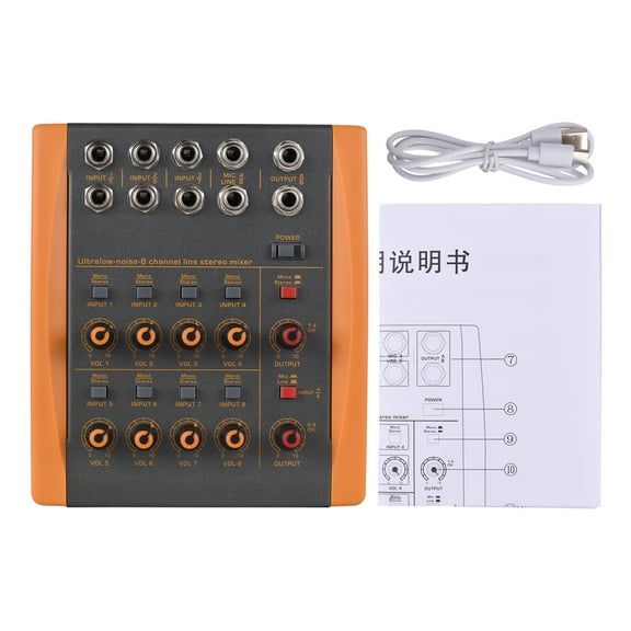 Mixer,Console Low Noise 8 Channels Line Channels Line Stereo Low Noise 8 8-channel Console Low Noise 8 Channels Mono/stereo Stereo Mono Stereo Iuppa Royhh Mono Stereo Audio Orange & Gray