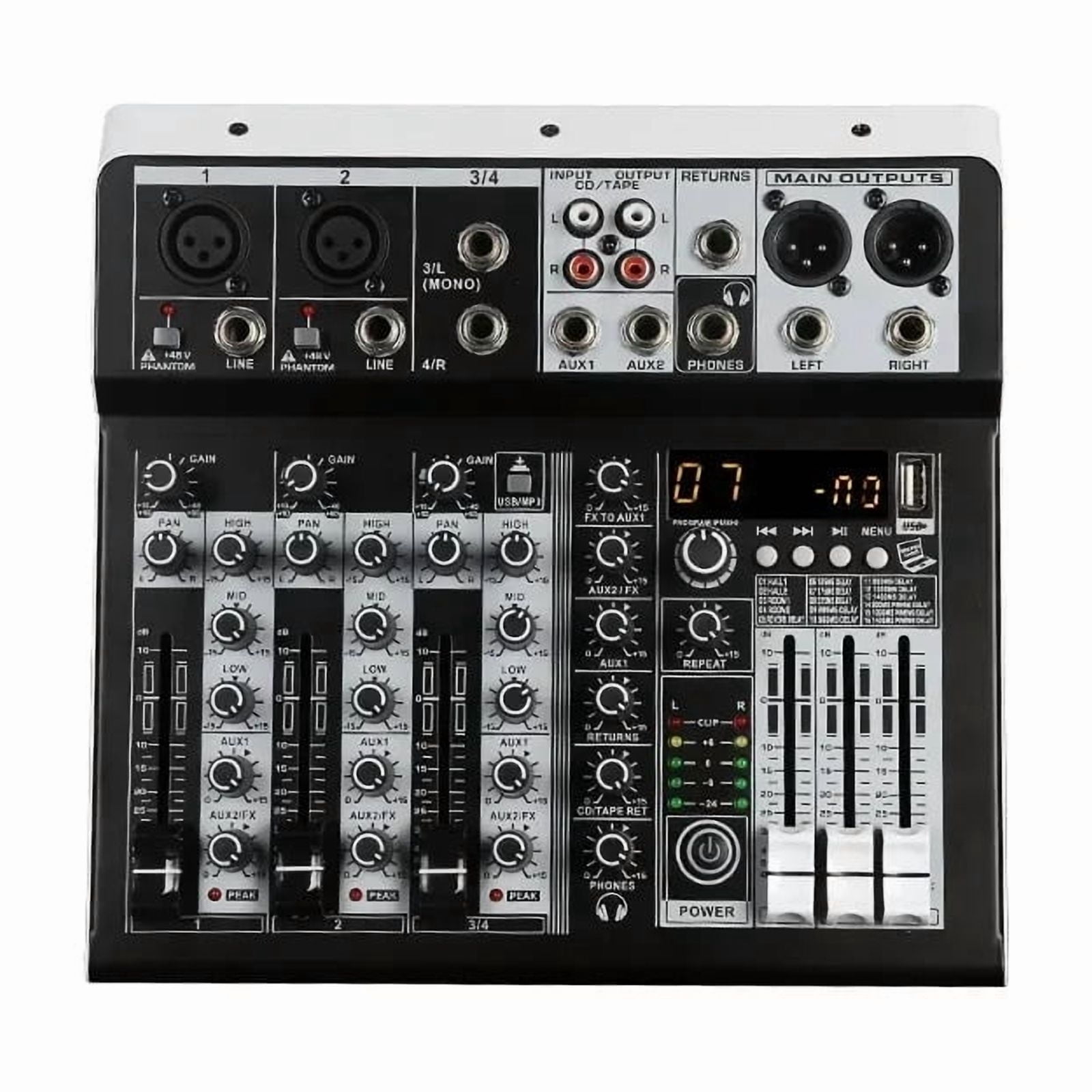 Mixer Sound 2x Mono Stereo Input 4 Channel Digital Mixing Console for DJ Studio Stage