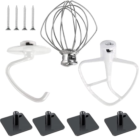 Stand Mixer Attachments 3-Piece Kit -Replace for Kitchen aid Accessories K45WW Wire Whip/ K45DH Dough Hook /K45B Coated Flat Blade Paddle with Scraper -Stainless Steel