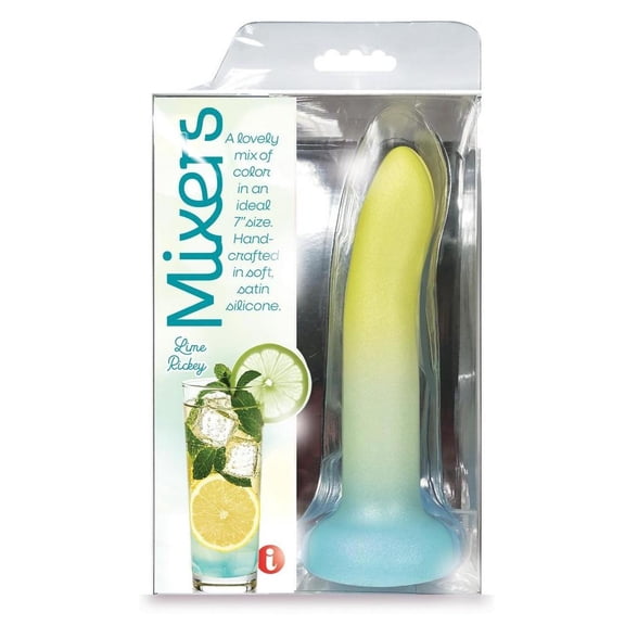Mixers Lime Rickey Silicone 8" G-Spot Dildo with Suction Cup, Yellow/Teal