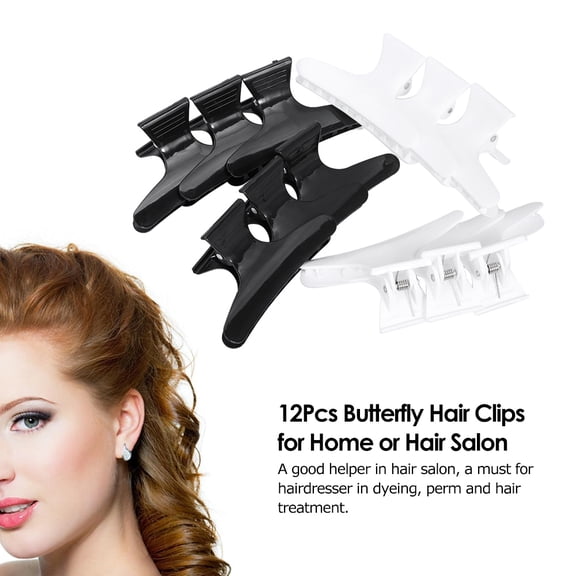 Mixfeer 12Pcs Butterfly Hair Clips Hair Claw Clamps Hairpin Black White Salon Hairdressers
