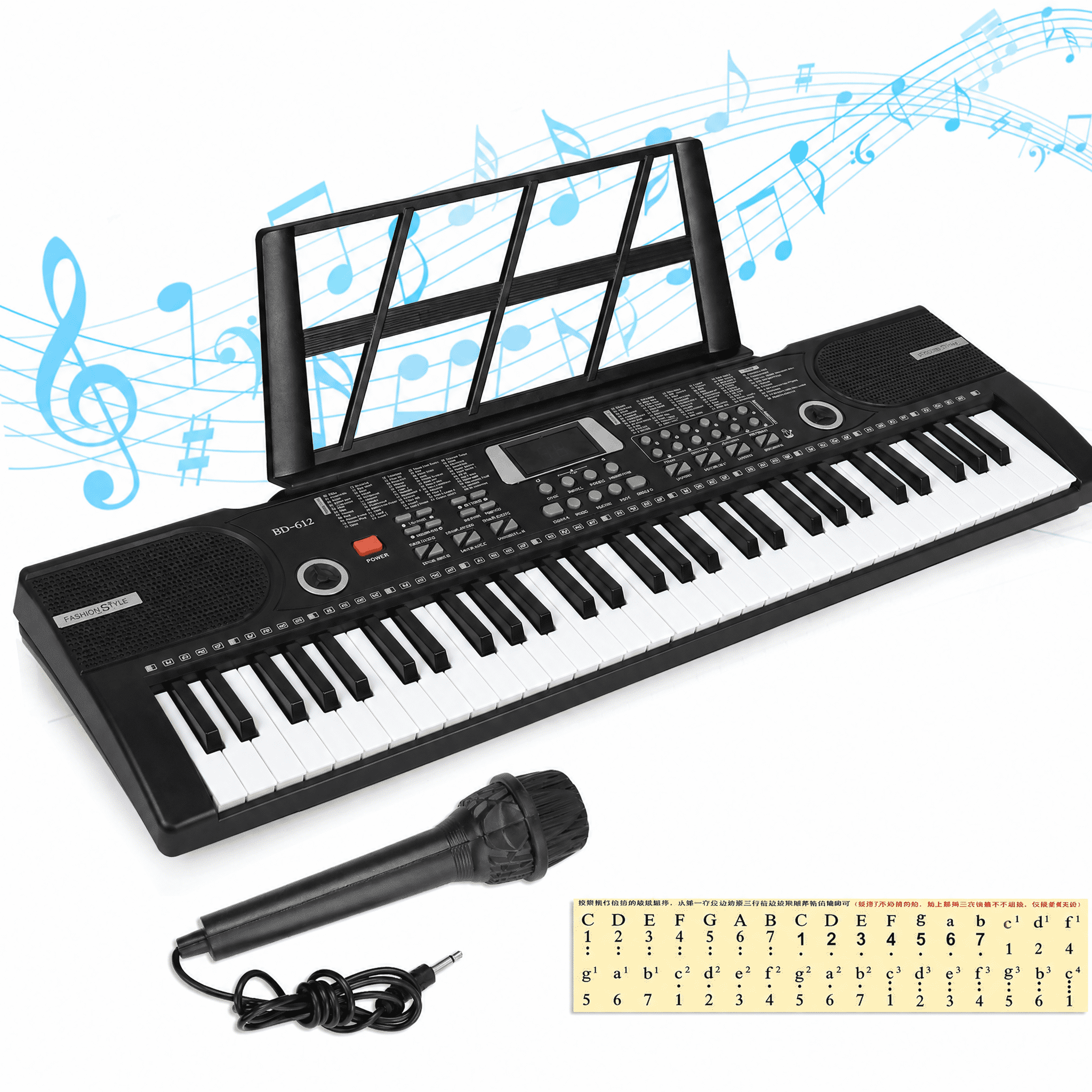 Mixfeer 61-Key Electronic Piano, Portable Keyboard with Built-In Speaker, Microphone, Sheet Stand and Power Supply for Beginners, Black
