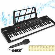 Mixfeer 61-Key Electronic Piano, Portable Keyboard with Built-In Speaker, Microphone, Sheet Stand and Power Supply for Beginners, Black