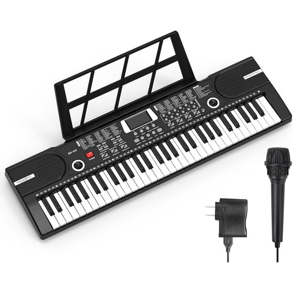 Mixfeer 61-Key Electronic Piano, Portable Keyboard with Built-In Speaker, Microphone, Sheet Stand and Power Supply for Beginners, Black