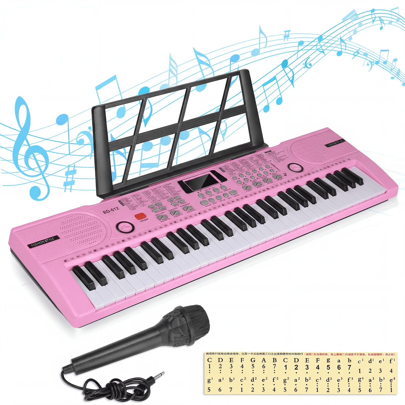 Mixfeer 61 Key Keyboard Piano, Electronic Piano with Built-In Speaker, Microphone, Sheet Stand and Power Supply, Portable Keyboard for Beginners, Pink