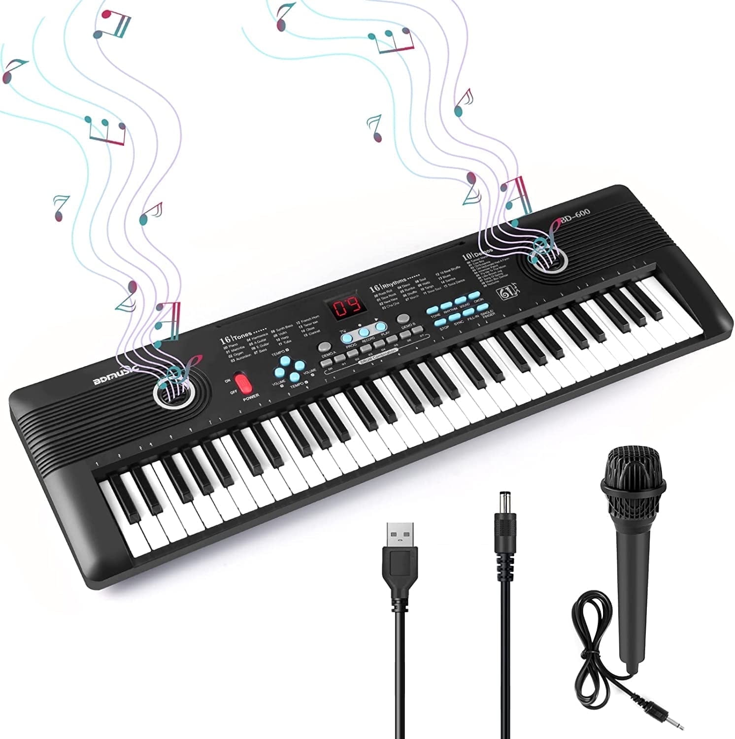 Mixfeer 61 Keys Keyboard Piano, Portable Electronic Digital Piano with Microphone for Beginners, Kids Gift, Black