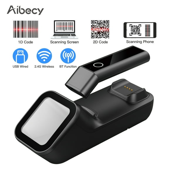 Mixfeer Aibecy 3-in-1 Barcode Scanner Handheld 1D/2D/QR Bar Code Reader Support BT & 2.4G Wireless & USB Wired Connection for Supermarket Logistics Warehouse Mobile Payment