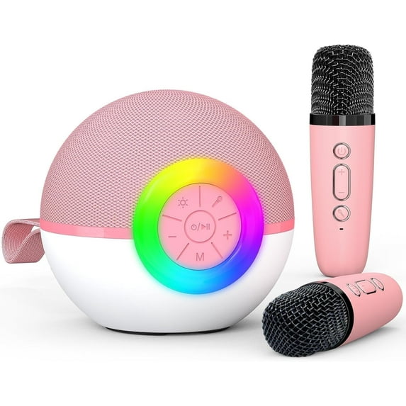 Mixfeer Karaoke Machine for Kids Adults with 2 Wireless Karaoke Microphones, Mini Portable Bluetooth Karaoke Speaker, Birthday Gifts for Boys Girls, Pink