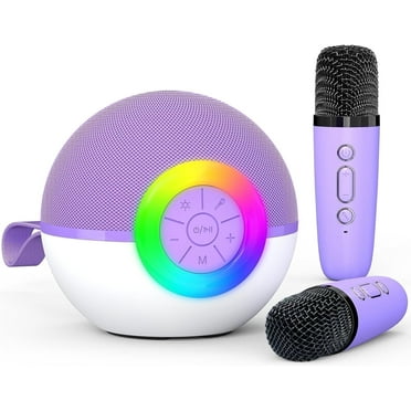 Mixfeer Karaoke Machine, Mini Portable Bluetooth Speaker with 2 Wireless Mics, RGB Light, for Kids Gifts, Purple