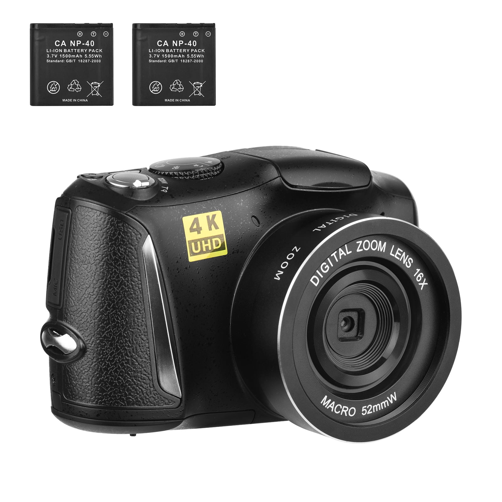 Mixfeer Multifunctional Digital 4K 16x 48MP Video Camcorder with 2 Batteries, Black