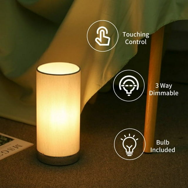 Mixfeer Touching Control Table Light Bedside 3 Way Dimmable Desk Lamp Modern Nightstand Lamp with Round Fabric Lampshade