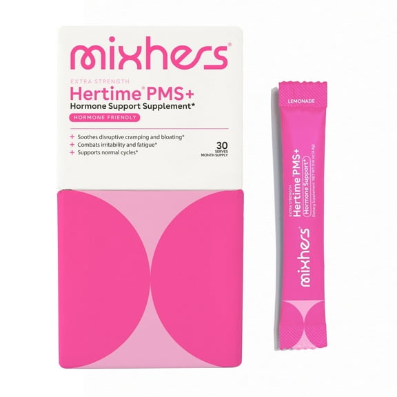 Mixhers Extra Strength Hertime PMS+ Hormone Balance for Women - Peony Roots - Supplement for Women - 15 Drink Packets - Sugar Free - Grapefruit