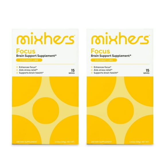 Mixhers Focus - For Concentration & Brain Health - Brain Health Supplement - L-Theanine - Nutrition for Women - 15 Drink Packets - Pinaberry Babe