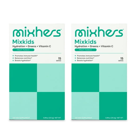 Mixhers Mixkids - Kids Multivitamin Drink Mix - With Vitamin C, Vitamin D and Greens Powder - For Immune Support, Bone Health and Hydration - 15 Packs - 0.06 oz