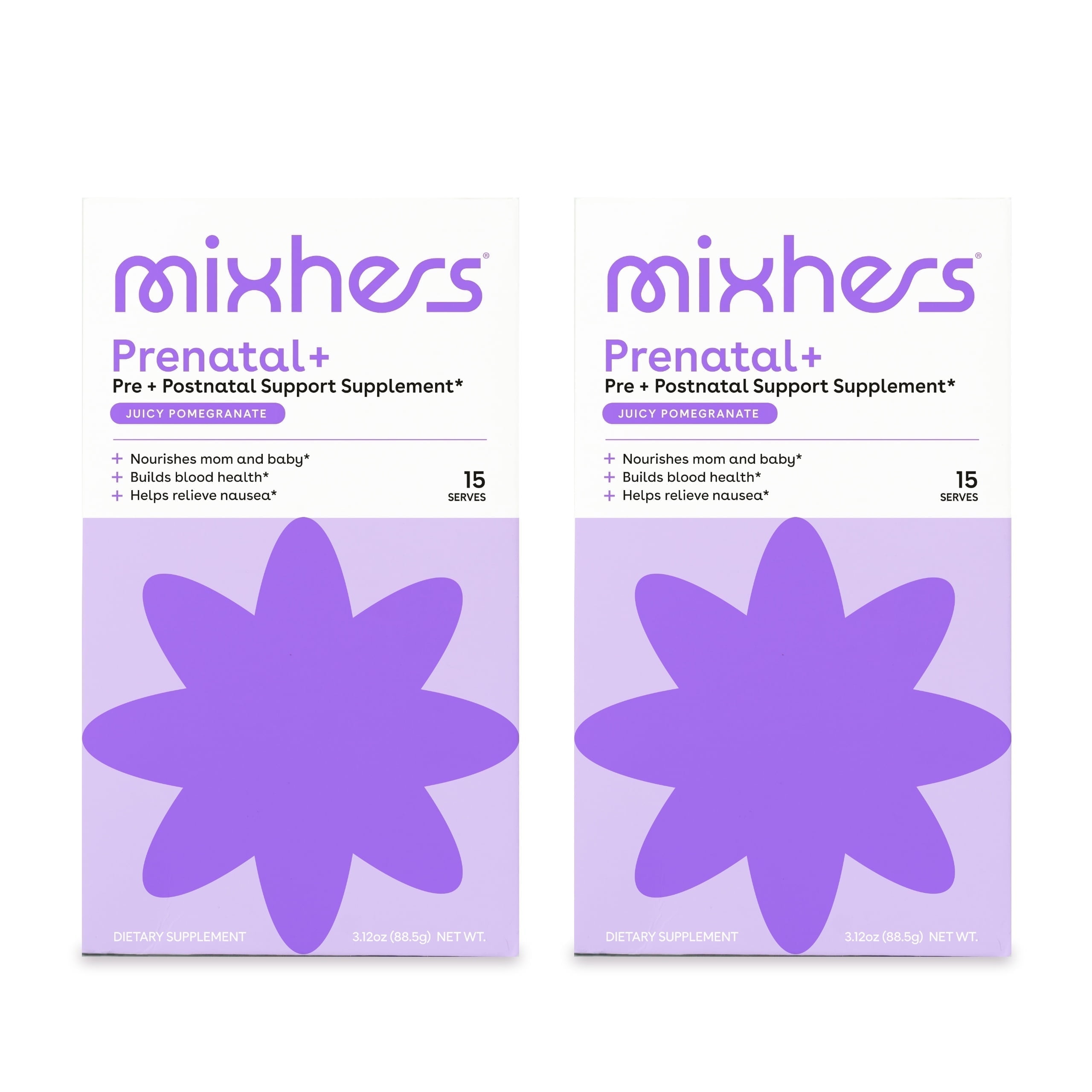 Mixhers Prenatal+ Pre- & Post-Natal Supplement- Multivitamin Drink Mix - with Iron & Choline- Pregnancy Vitamins - 15 Packets - Berry Pomegranate