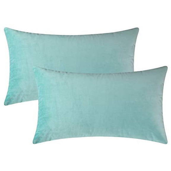 Mixhug Set of 2 Cozy Velvet Rectangle Decorative Throw Pillow Covers for Couch and Bed, Turquoise, 12 x 20 Inches