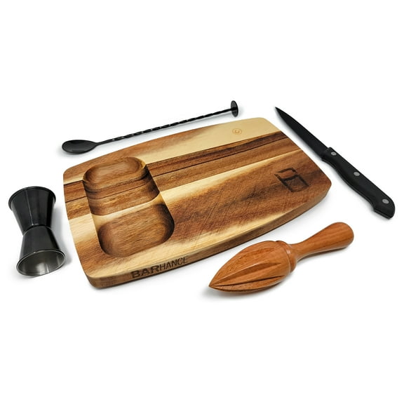 Mixing Bar Set Cocktail Kit by BARHANCE | Bar Tools Cocktail Shaker Set with Bar Jigger, Cutting Board, Citrus Reamer, Mixing Spoon, Knife | Bartender Kit Professional Cocktail Set