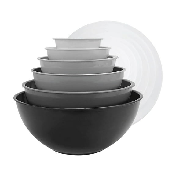 JUST COOK Mixing Bowl Set, Dishwasher & Microwave-Safe Mixing Bowls with Lids, Charcoal, 12-Piece
