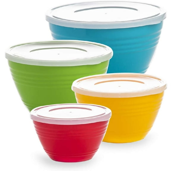 | Mixing Bowl Set with Lids | Versatile Plastic Bowls for Kitchen Mixing, Serving, and Storage - 4-Piece Mixing Bowl Set in Various Sizes | Space-Saving Nesting Design | Dishwasher Safe