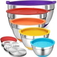 thumbnail image 1 of Mixing Bowls with Airtight Lids Set, 8PCS Stainless Steel Nesting Bowls Set, 3 Grater Attachments & Non-Slip Bottoms, Size 5, 4, 3.5, 2, 1.5QT for Baking & Mixing(Colorful), 1 of 8