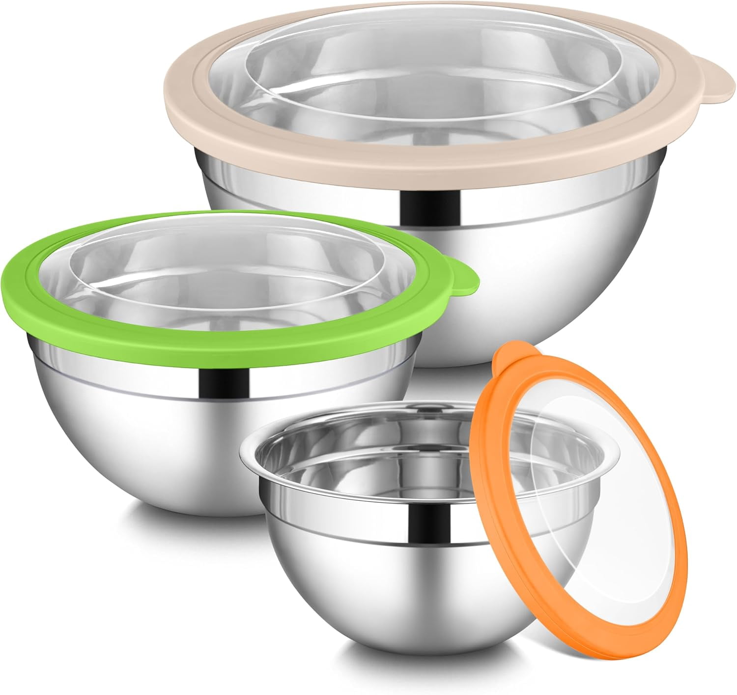 TeamFar 4.6QT Mixing Bowl Set With Colander & Grater Attachments - Non-Slip Bottom, Stainless Steel, Navy Blue