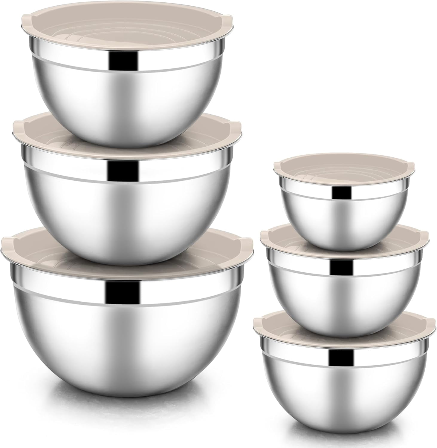 7-PC Golden Stainless Steel Mixing Bowl Set With Lids - Nesting Bowls 1.5 Qt To 6.9 Qt, Mirror Finish For Kitchen