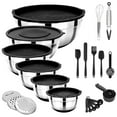 thumbnail image 1 of Mixing Bowls with Lids, 32 Piece Stainless Steel Bowls Set, 3 Grater Attachments & Black Non-Slip Bottoms Size 7, 4, 3.5, 2.5, 2, 1.5QT, Great For Mixing & Serving, Black, 1 of 7