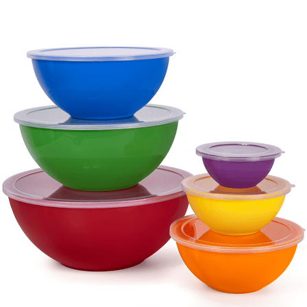 GPED Mixing Bowls with Lids Set, 12 Piece Plastic Mixing Bowls Set, Nesting Mixing Bowl for Space Saving Storage, Ideal for Cooking, Baking, Food Prep (Rainbow)