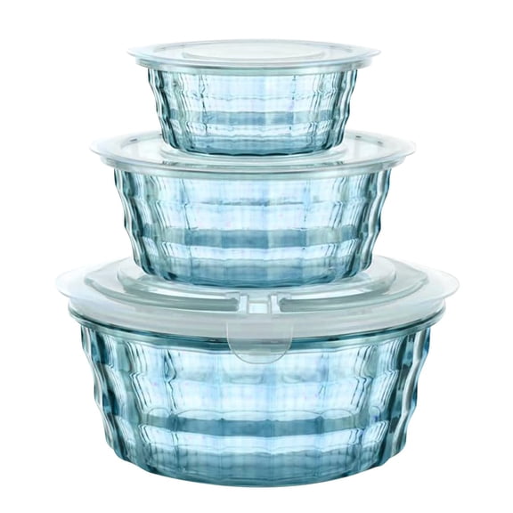 Mixing Bowls With Lids Set, 3-Piece Transparent Plastic Food Containers, Sealed Fruit Storage Box, Reusable Tureen Bowl, For Salad, Snacks, Fruits, Microwave and Dishwasher Safe (Blue)