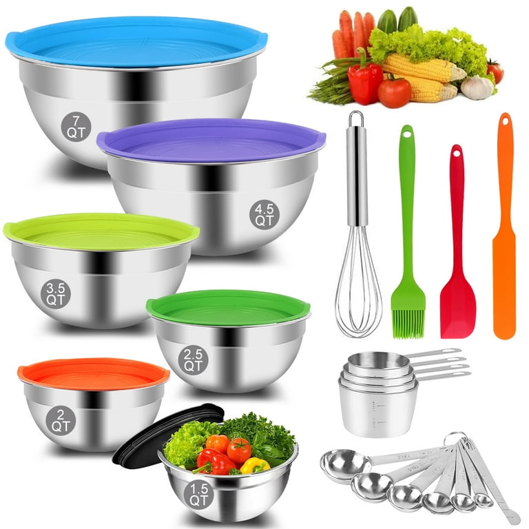6-Piece Stainless Steel Mixing Bowls, Non-slip Nesting Whisking