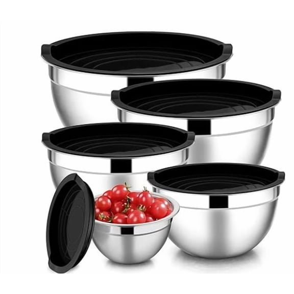 Black Stainless Steel Nesting Mixing Bowls with Lids 5-Piece Set for Cooking Baking Serving Storage