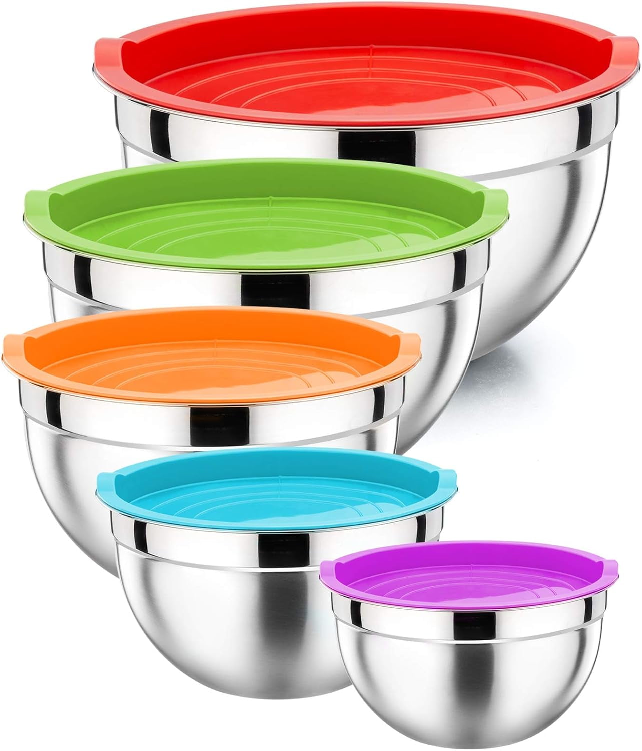 Mixing Bowls with Lids Set of 5, Stainless Steel Mixing Bowls Metal Nesting Bowls with Airtight Lids, Non-toxic & Dishwasher Safe, Great for Cooking, Baking, Serving - Size 0.7/1/1.5/3/4.6QT - Walmart.com