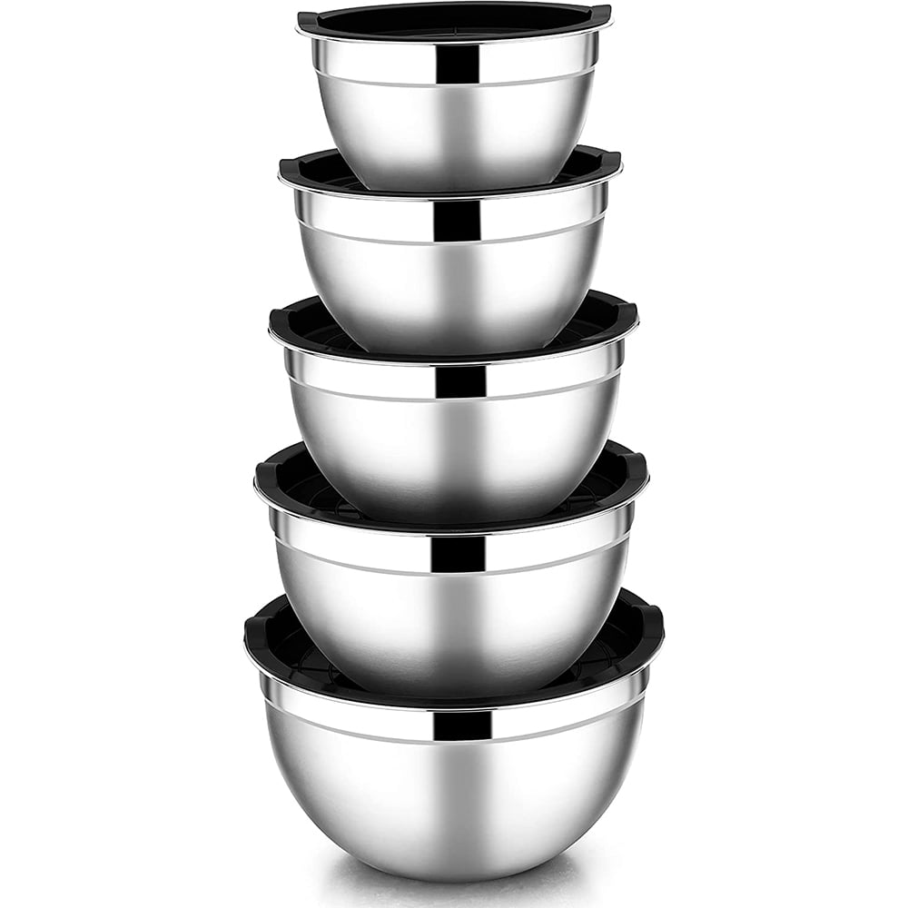 Mixing Bowls with Lids Set of 5, Vesteel Stainless Steel Mixing Bowls Metal Nesting Salad Bowls, Size 4.5, 3, 1.5, 1, 0.7 QT Great for Cooking, Baking, Serving - Black - Walmart.com