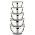 thumbnail image 1 of Mixing Bowls with Lids Set of 5, Vesteel Stainless Steel Mixing Bowls Metal Nesting Salad Bowls, Size 4.5, 3, 1.5, 1, 0.7 QT Great for Cooking, Baking, Serving - Khaki, 1 of 7