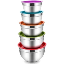 TINANA Stainless Steel Mixing Bowls with Lids, 5 Pack Nesting Kitchen ...