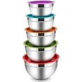 thumbnail image 1 of Mixing Bowls with Lids Set of 5, Vesteel Stainless Steel Mixing Bowls Metal Nesting Salad Bowls, Size 4.5, 3, 1.5, 1, 0.7 QT Great for Cooking, Baking, Serving - Multi-Color, 1 of 7