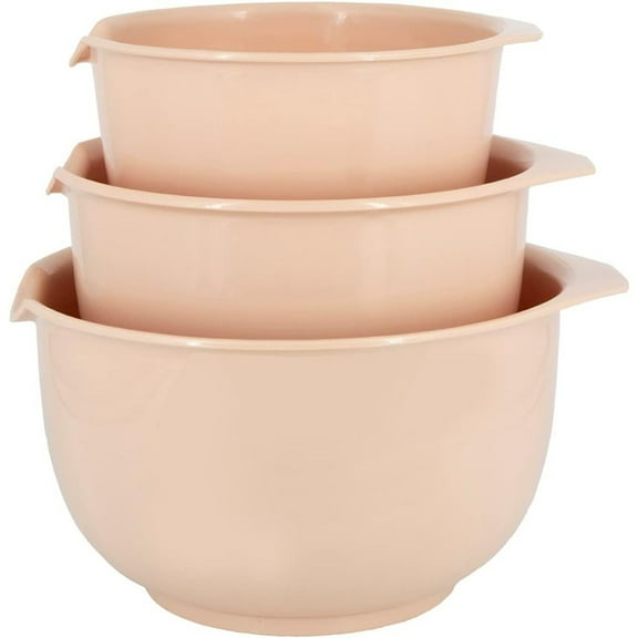 Mixing Bowls with Pour Spout| Nesting Design Saves Space | Non-Slip, BPA Free, Dishwasher Safe Plastic | Kitchen Cooking and Baking Supplies, Blush, 3 piece set